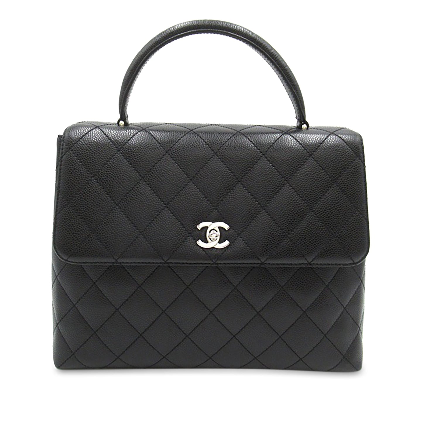 Chanel Kelly Top Handle Bag Black Caviar Silver