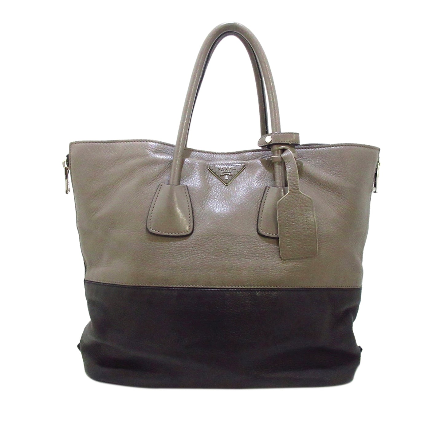 Black Prada Glace Calf Zippers Tote Bag