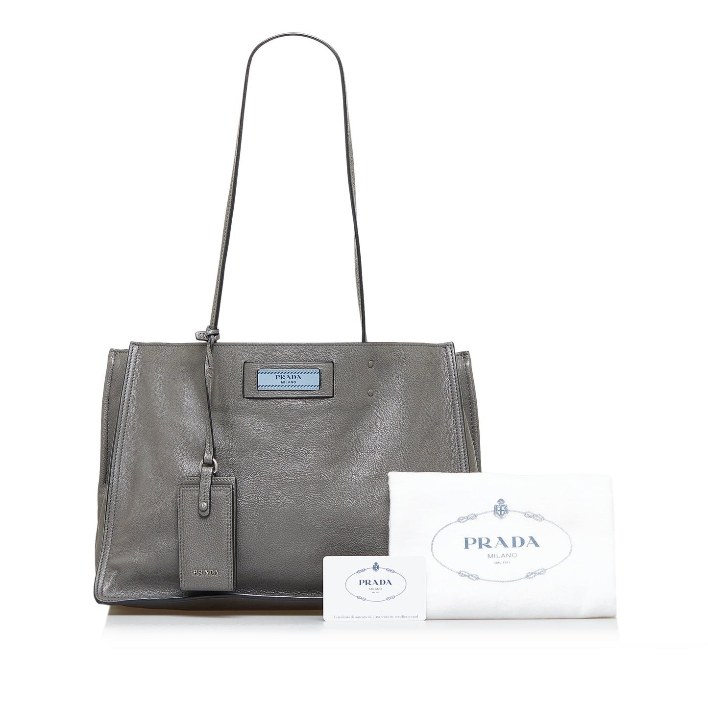 Gray Prada Glace Calf Etiquette Tote Bag