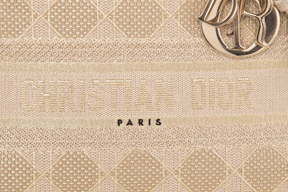 Christian Dior Tan & Gold Lady Dior Knit Handbag