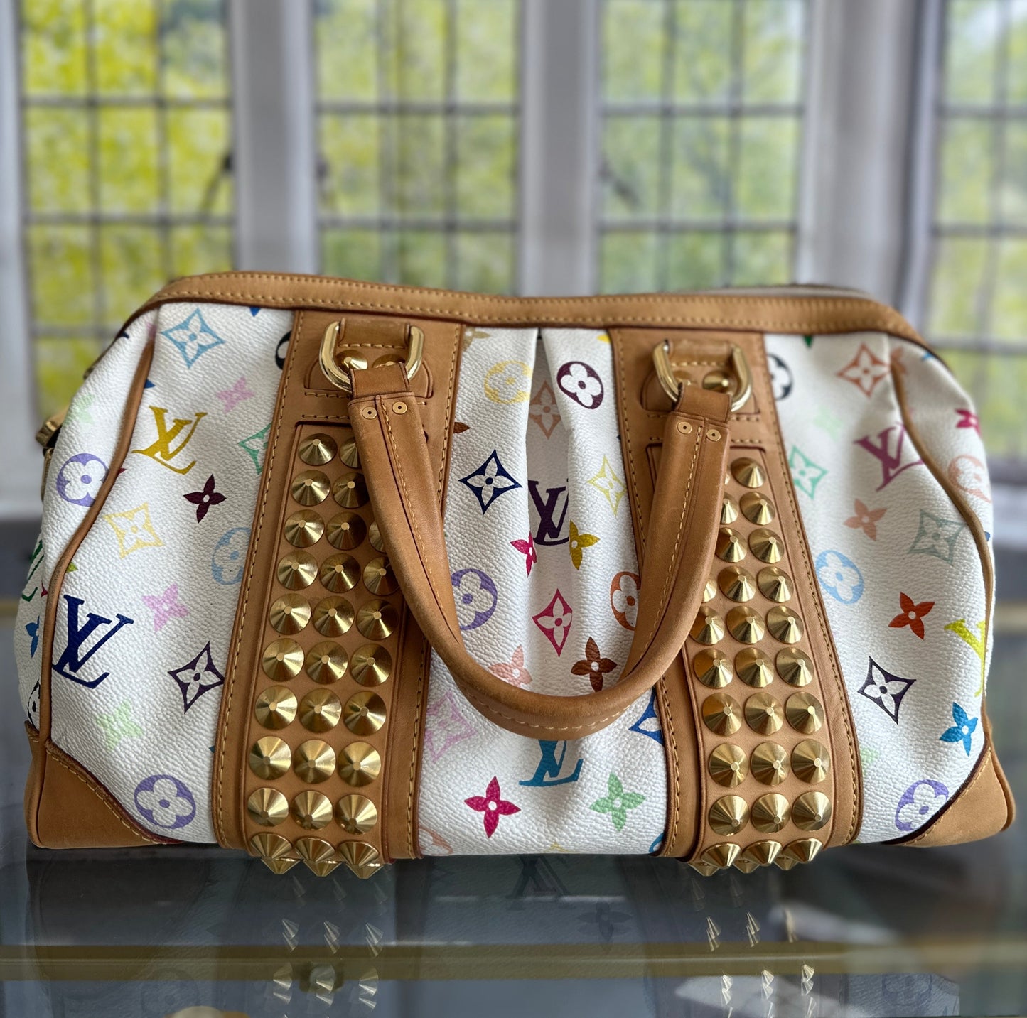 LOUIS VUITTON Monogram Multicolor Courtney MM Hand Bag White