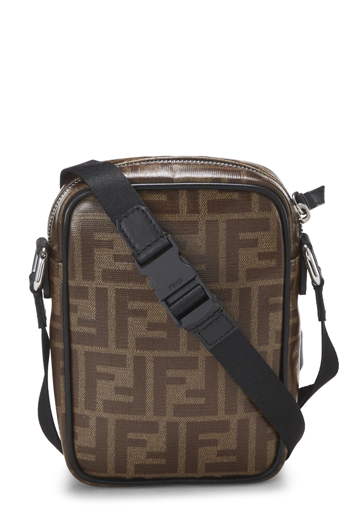 Fendi,  Brown Leather & Zucca Canvas Crossbody, Black