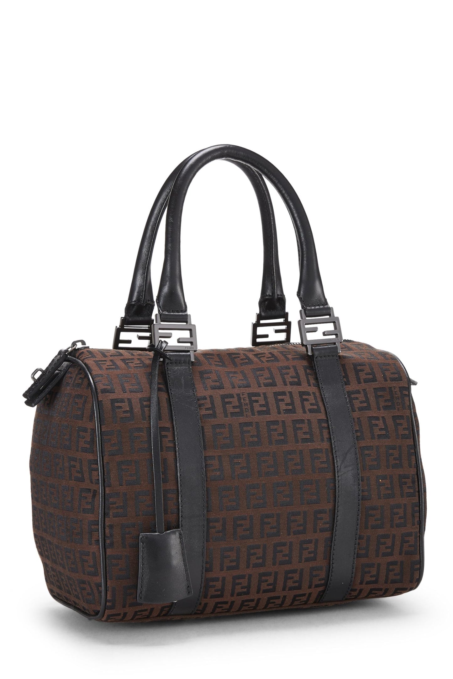 Fendi,  Brown & Black Zucchino Canvas Boston Bag Mini, Brown