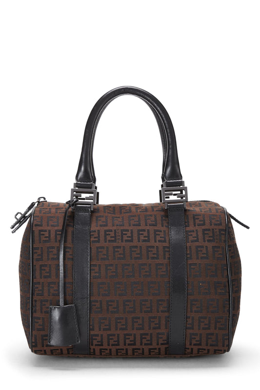 Fendi,  Brown & Black Zucchino Canvas Boston Bag Mini, Brown