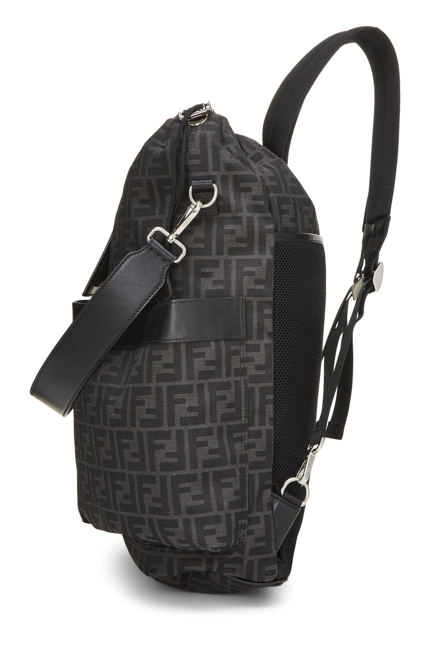 Fendi,  Black Zucca Double Pocket Backpack, Black