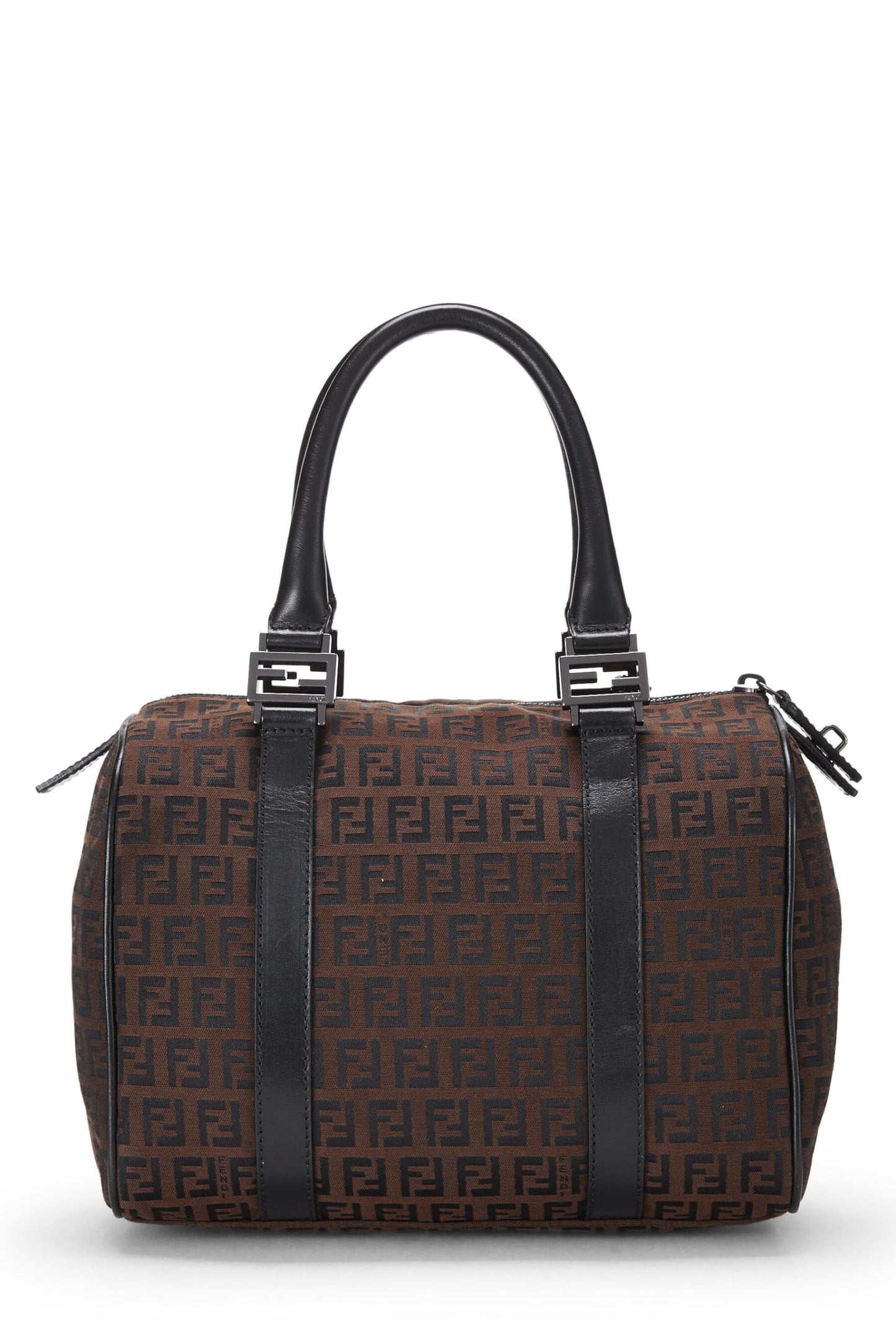 Fendi,  Brown & Black Zucchino Canvas Boston Bag Mini, Brown