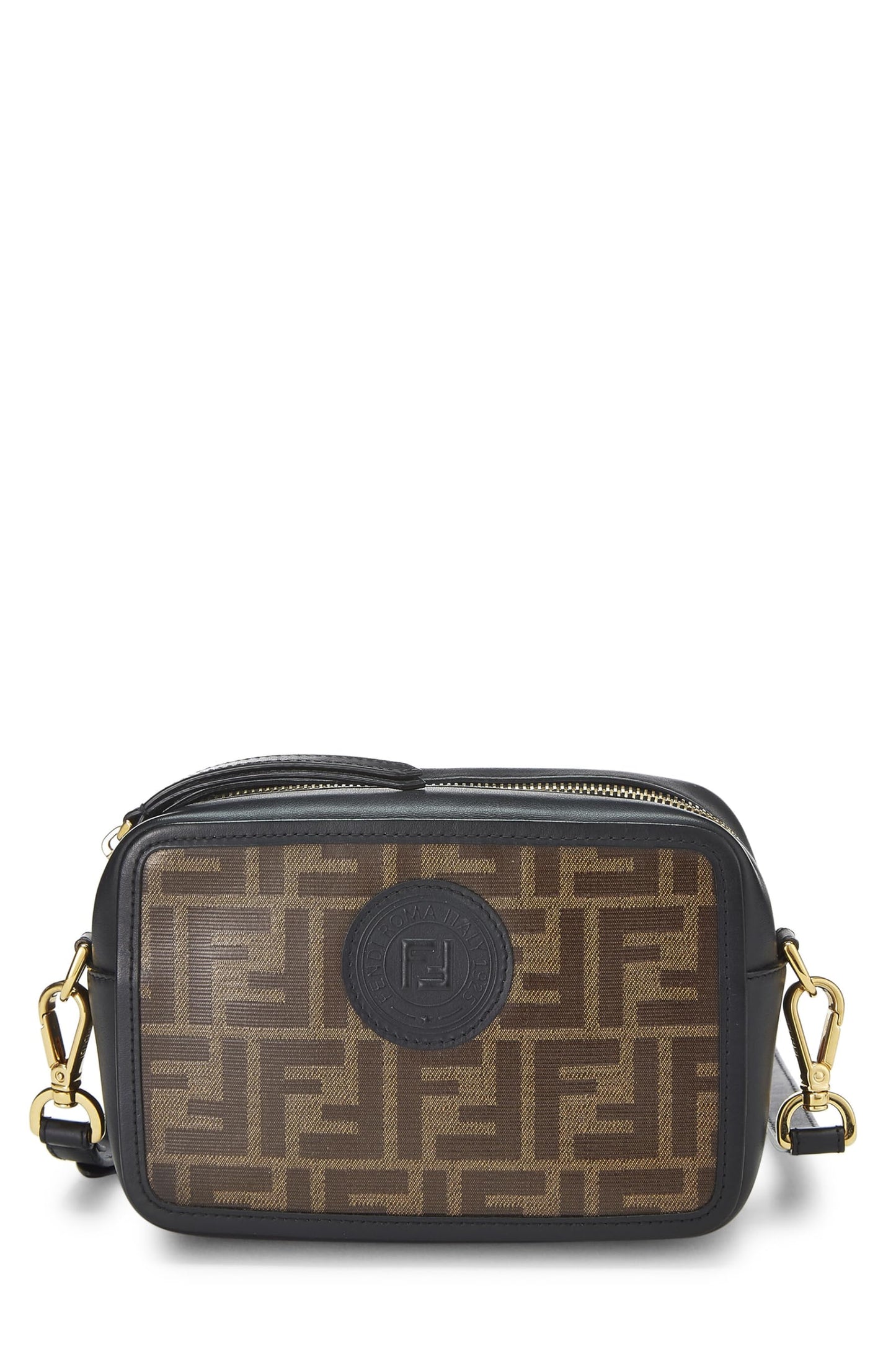 FENDI,  Black Zucca Coated Canvas Camera Bag Mini, Brown