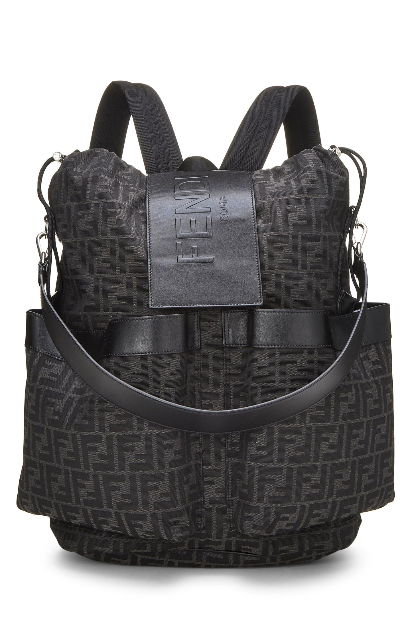 Fendi,  Black Zucca Double Pocket Backpack, Black