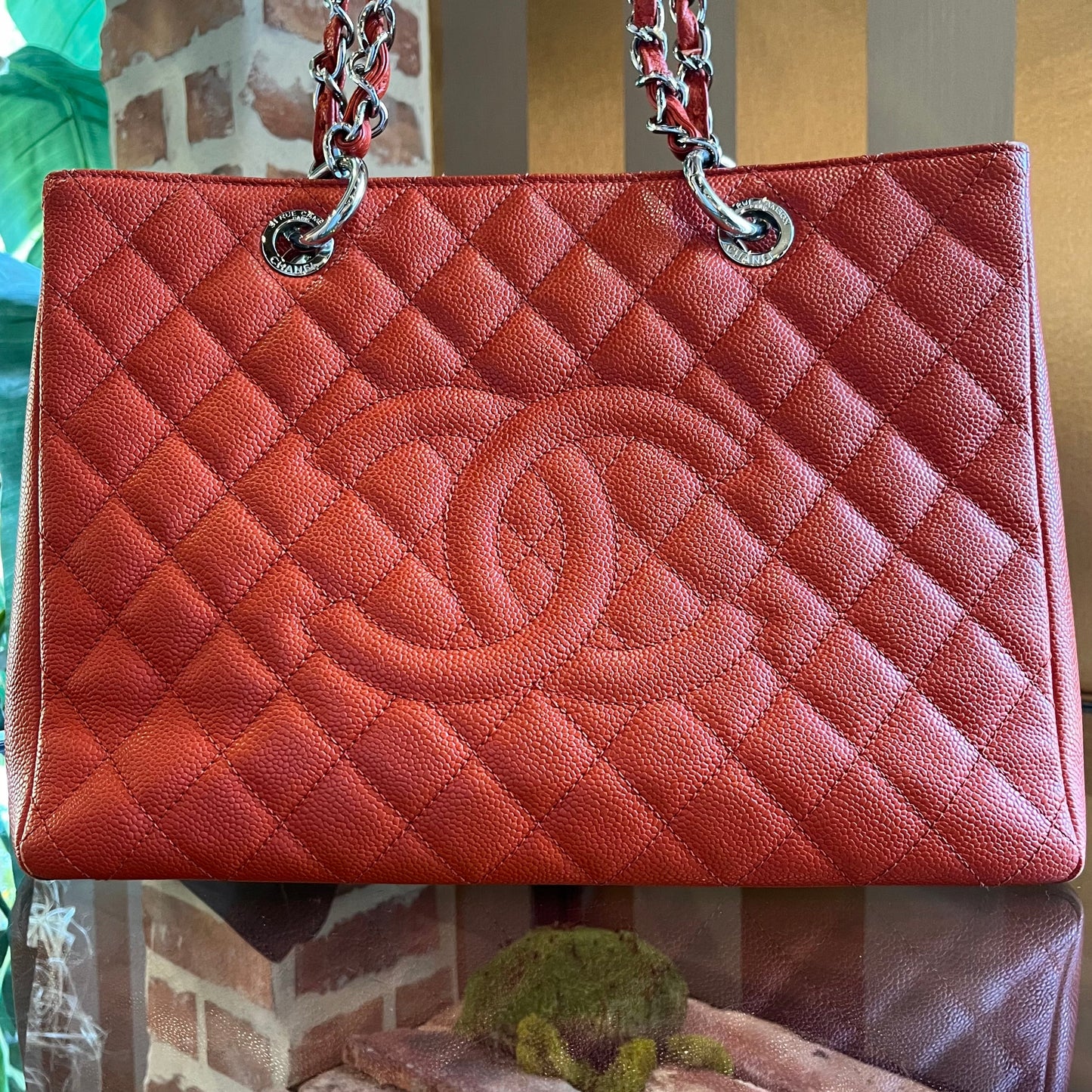 CHANEL Orange Caviar Grand Shopping Tote