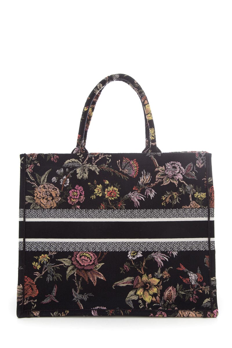 Dior Black Floral Embroidered Book Tote Handbag