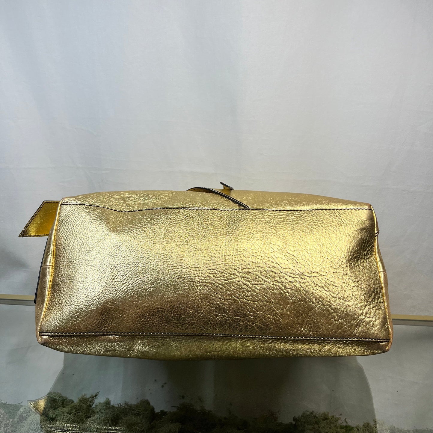 VALENTINO Metallic Gold Leather Bow Shopper Tote Bag