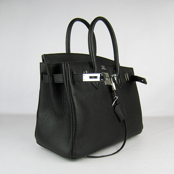 Hermes Birkin 30cm Togo Leather Handbags Black Silver