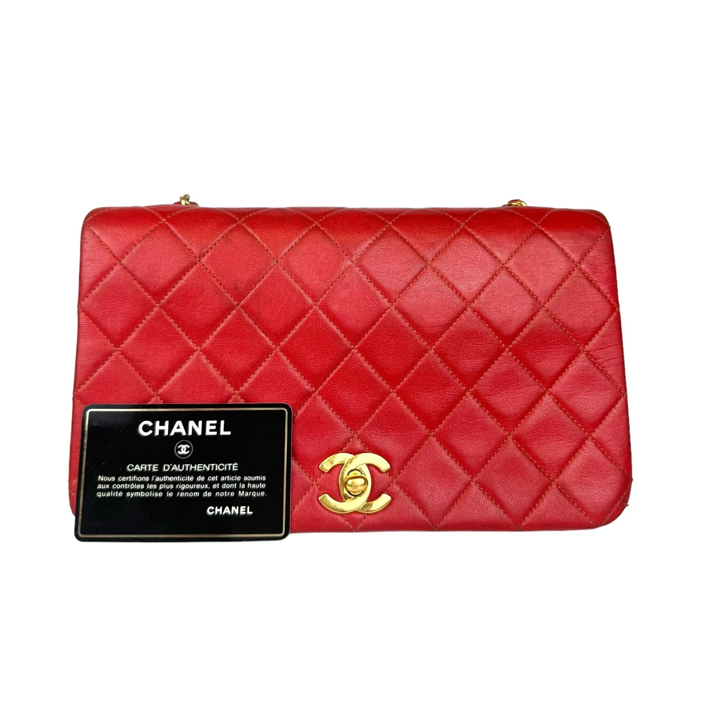 Chanel Full Flap Bag Small Red Lambskin Gold