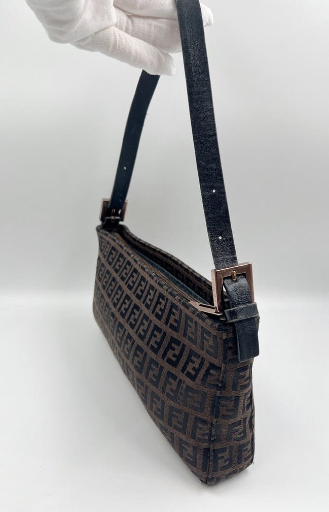 Vintage Fendi Pochette Bag in Brown Zucchino Canvas