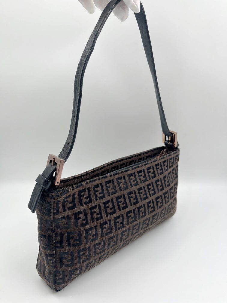 Vintage Fendi Pochette Bag in Brown Zucchino Canvas