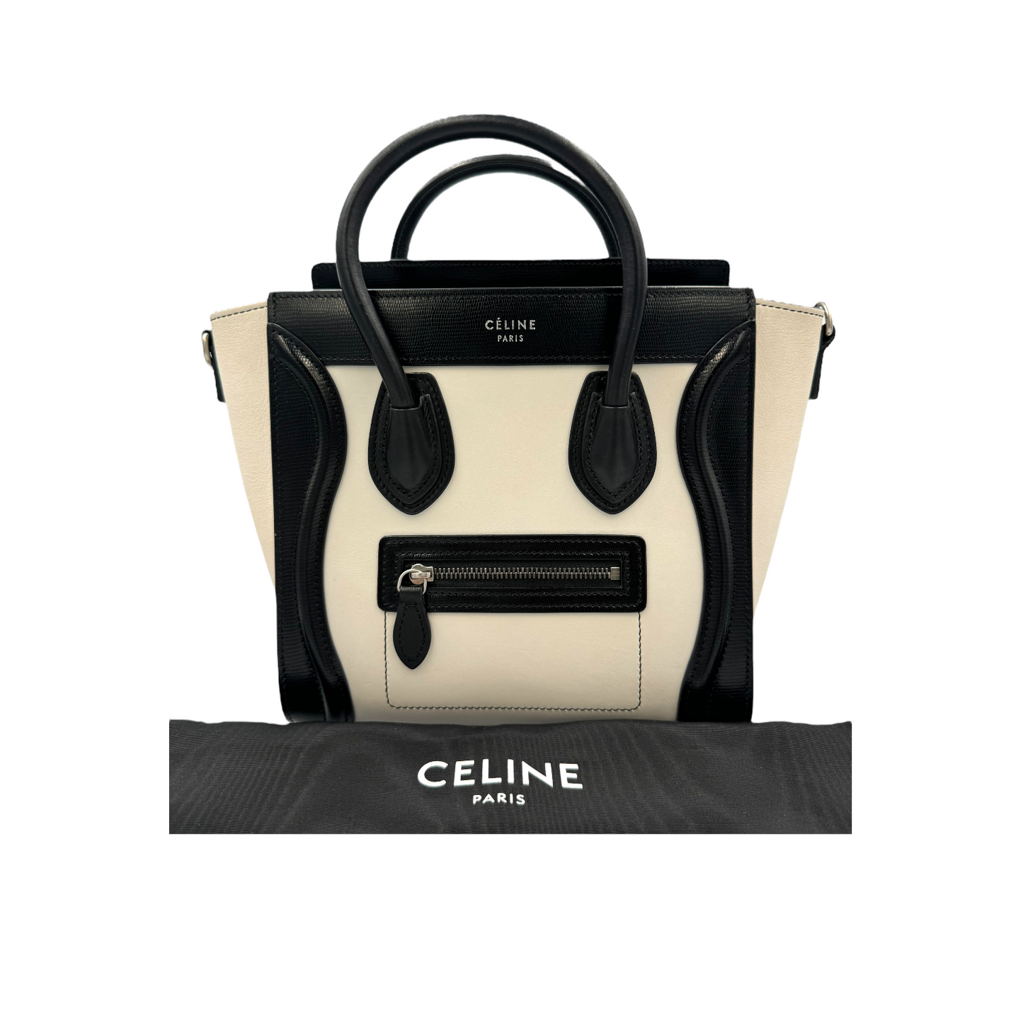 Céline Luggage Nano Black and White