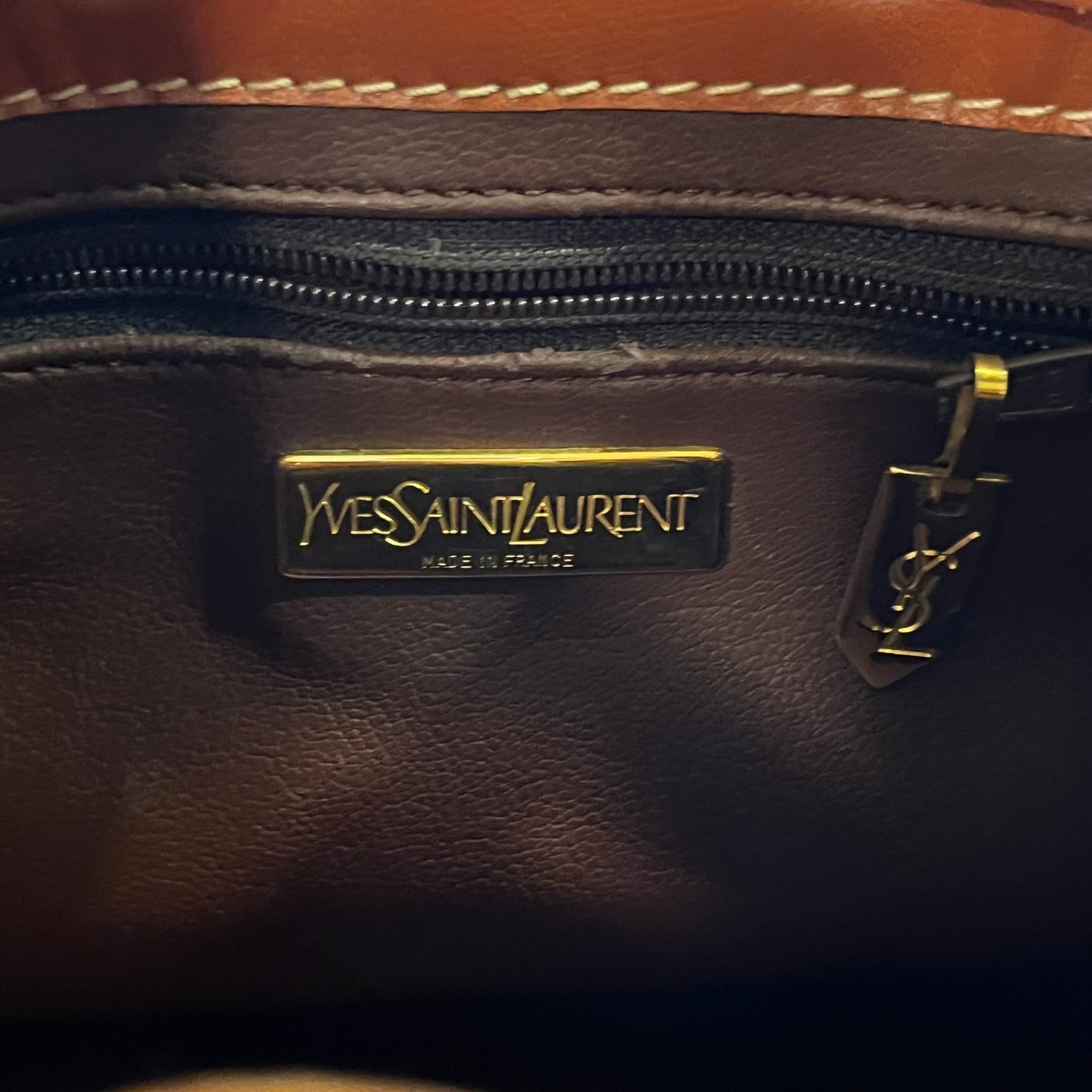 YVES SAINT LAURENT Brown Leather Y Charm Bucket Bag TS3782