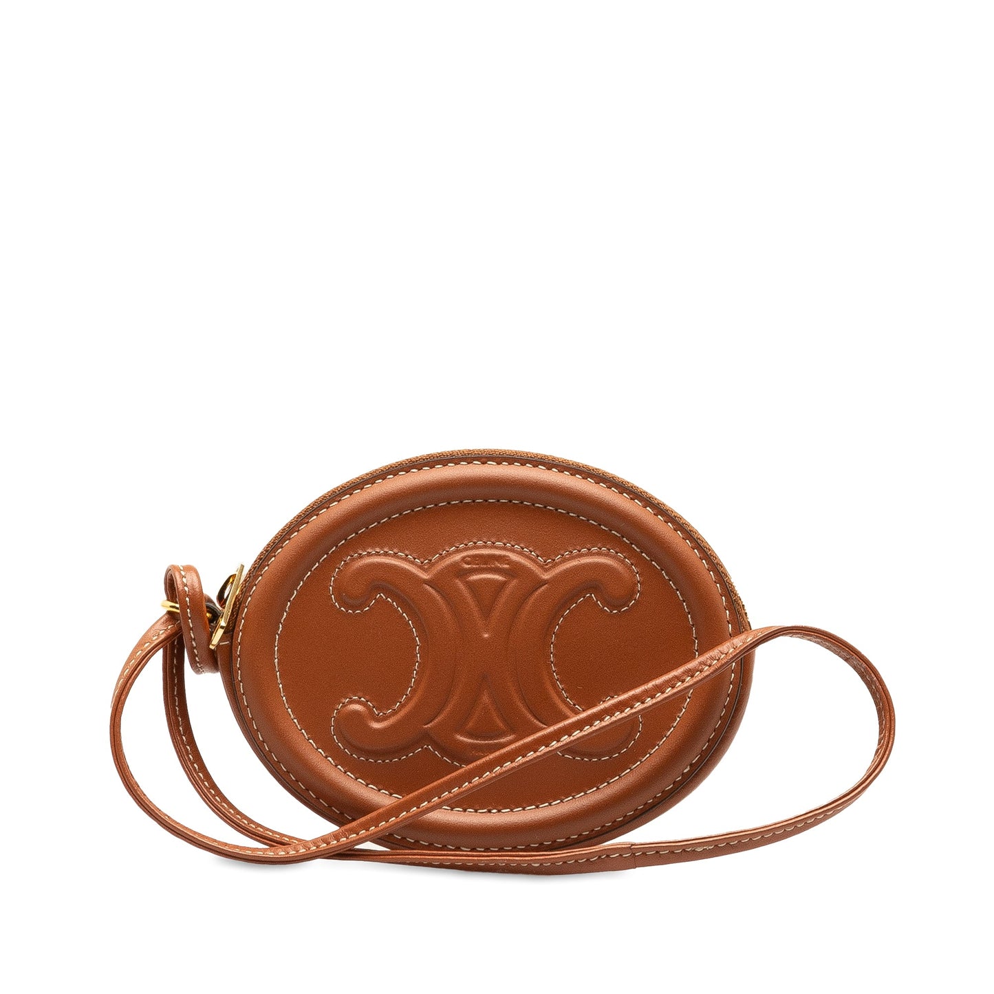 Celine Triomphe Cuir Oval Clutch Brown