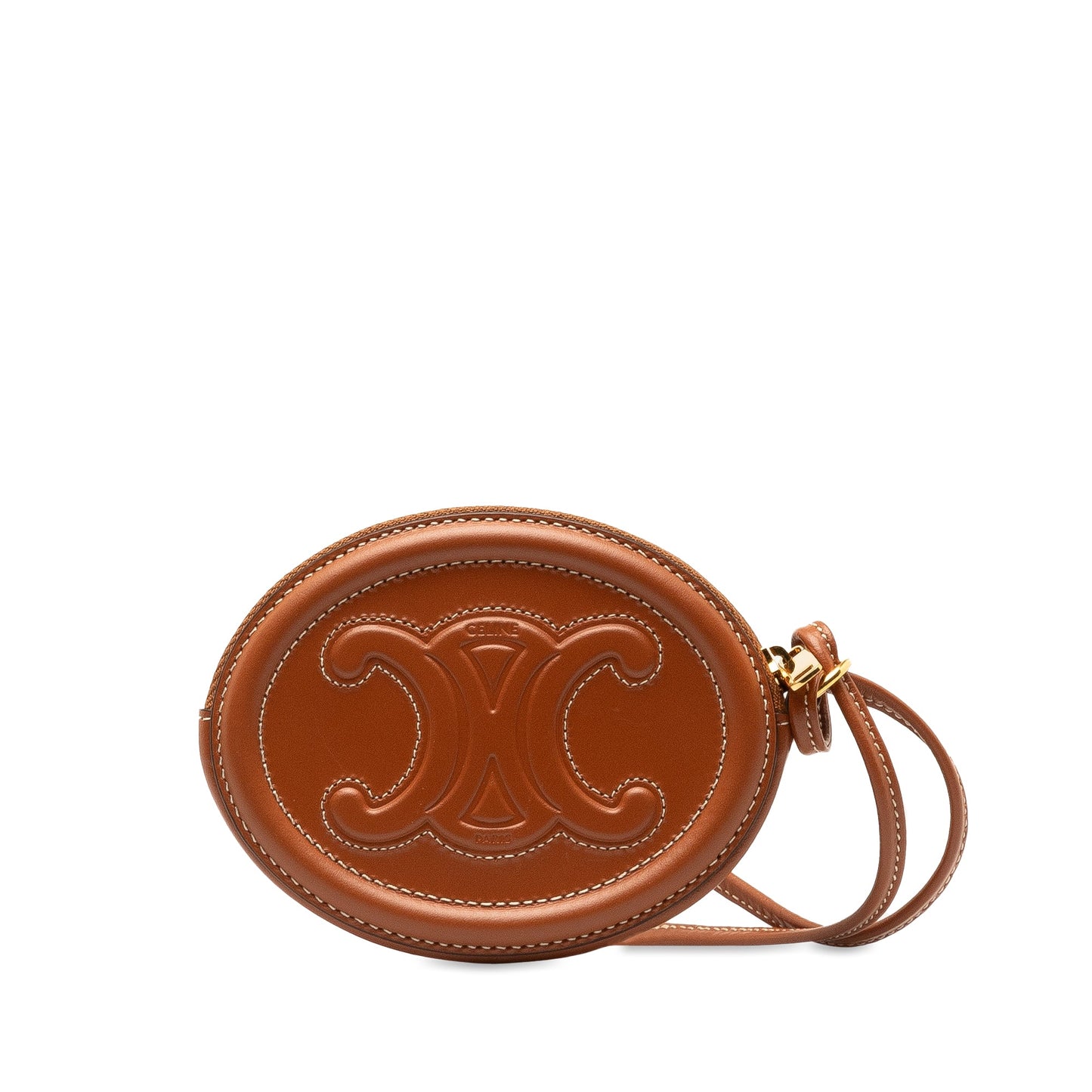 Celine Triomphe Cuir Oval Clutch Brown