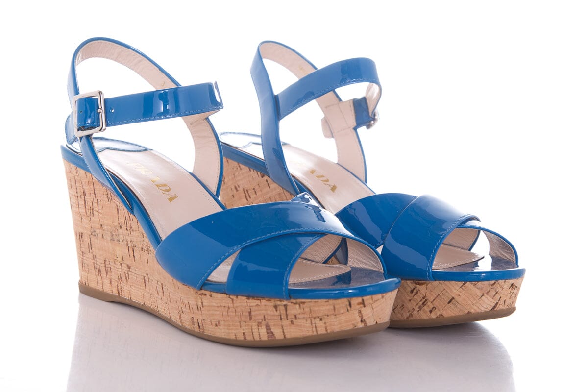 Prada Electric Blue Cork Wedge SZ 36