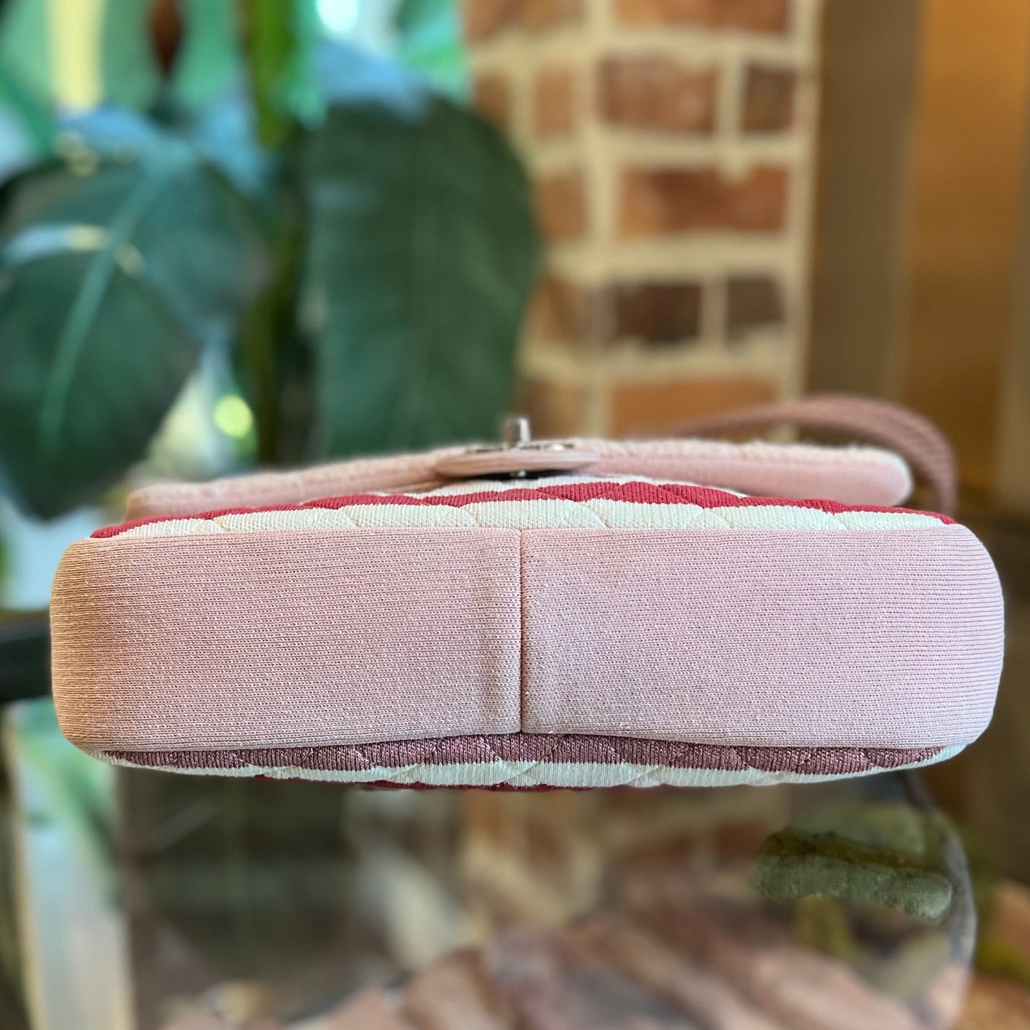 CHANEL Red White Pink Jersey Quilted Jumbo Flap