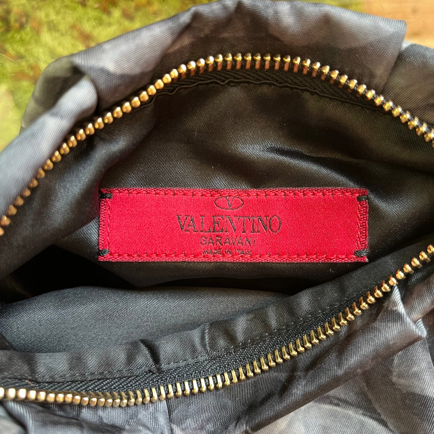 VALENTINO Zipper Top Silk Clutch Black Floral