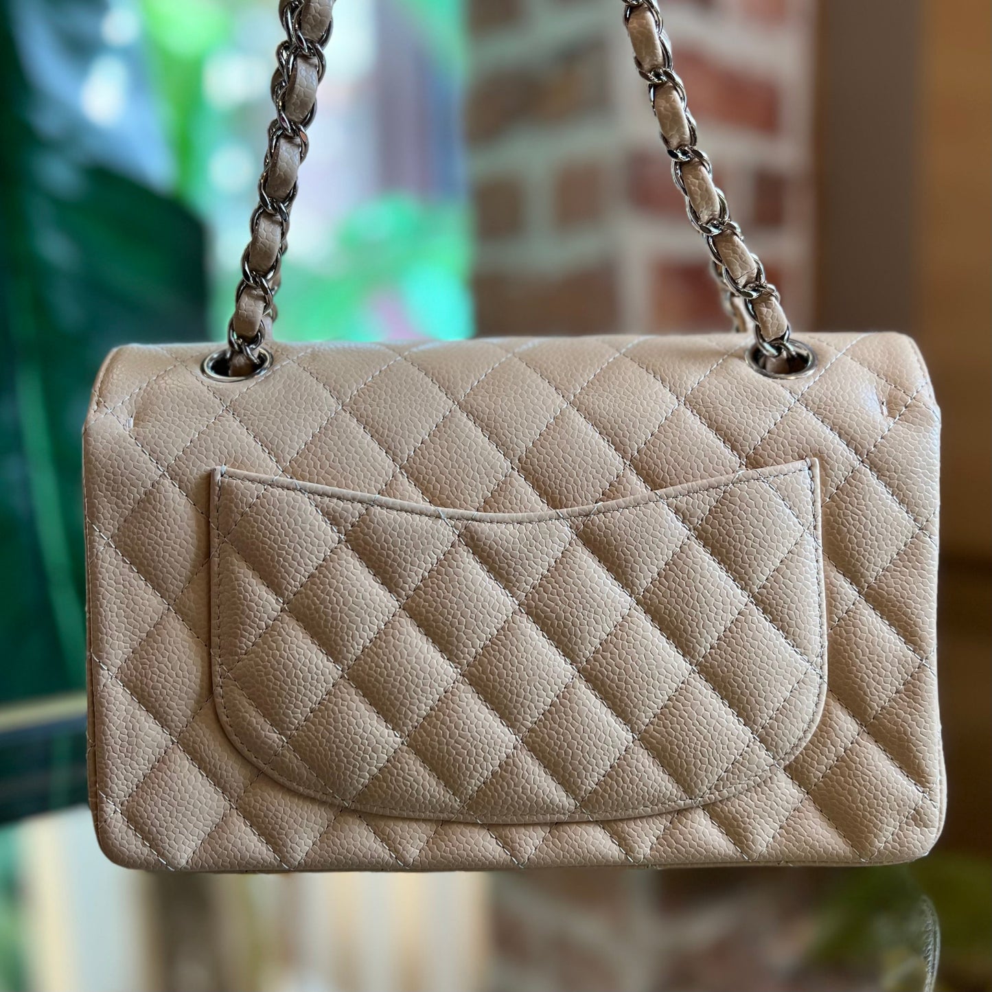 CHANEL Small Double Flap Beige Caviar Quilted Shoulder Bag