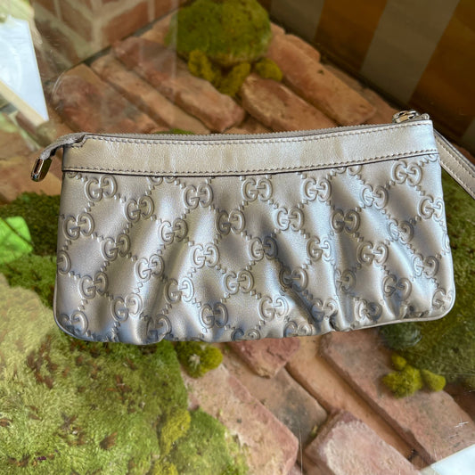 GUCCI Guccissima GG Web Silver Leather Pochette