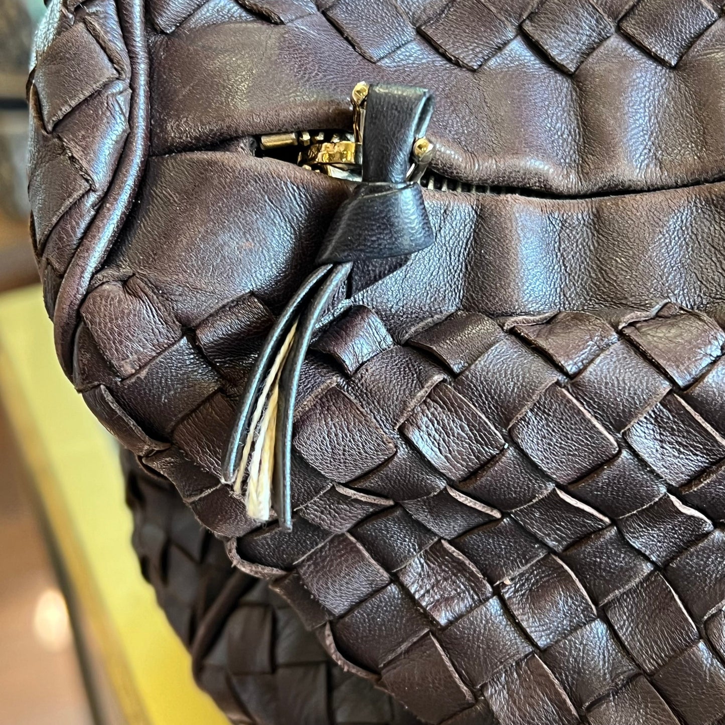 BOTTEGA VENETA Ebano Intrecciato Woven Nappa Leather Satchel Bag