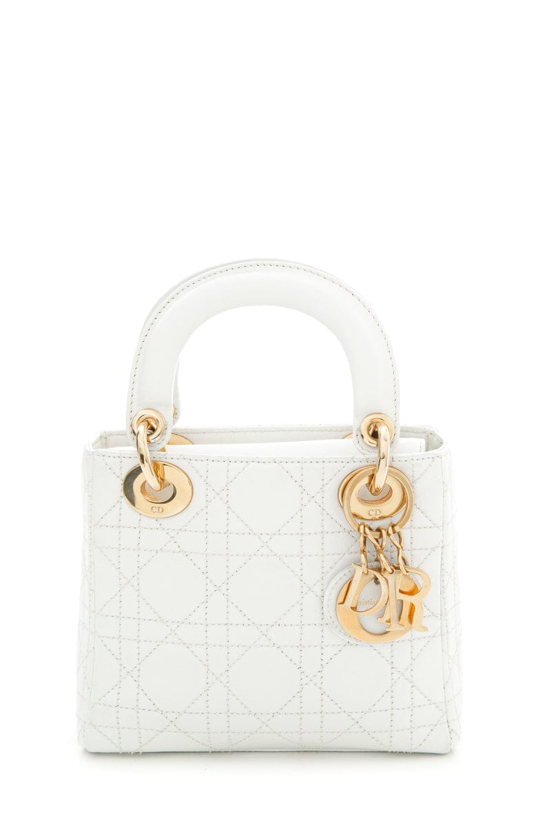 Lady Dior Small White Quilted Lambskin & Gold Hardware Tote