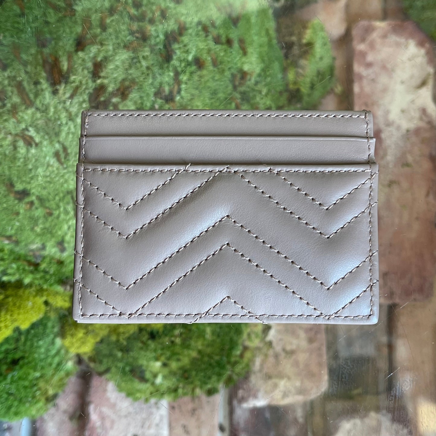 GUCCI Taupe GG Marmont Leather Card Case