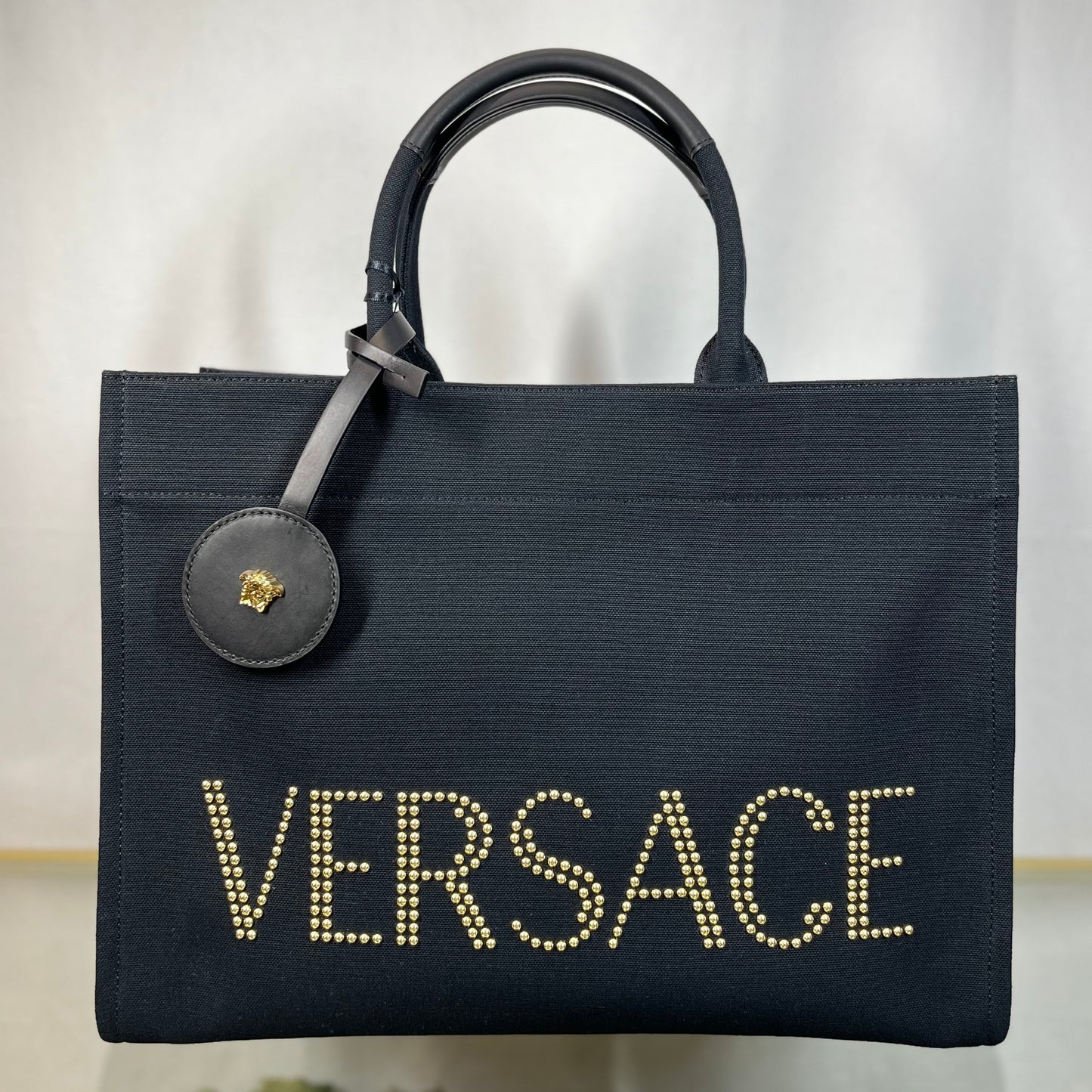 VERSACE Studded Large Black Canvas Tote TS3714