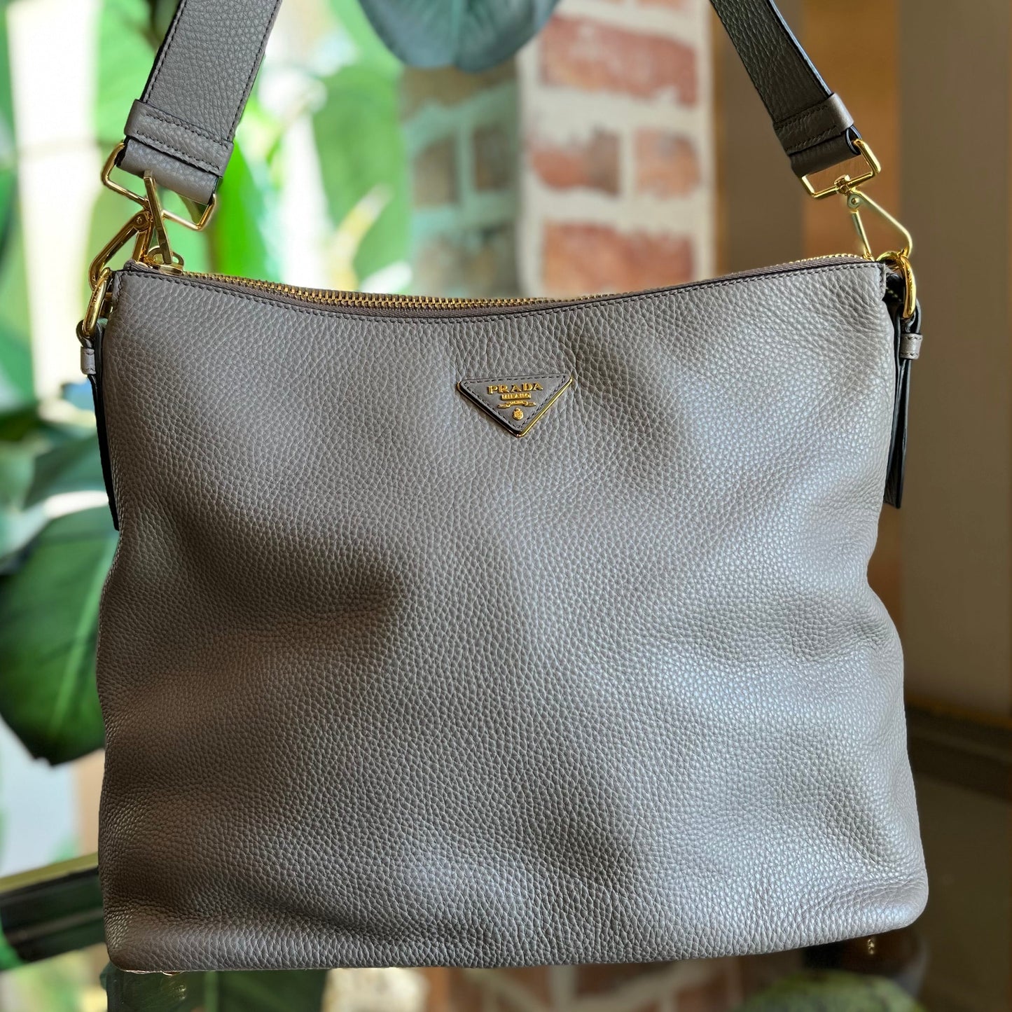 PRADA Gray Daino Leather Shoulder Bag TS3130