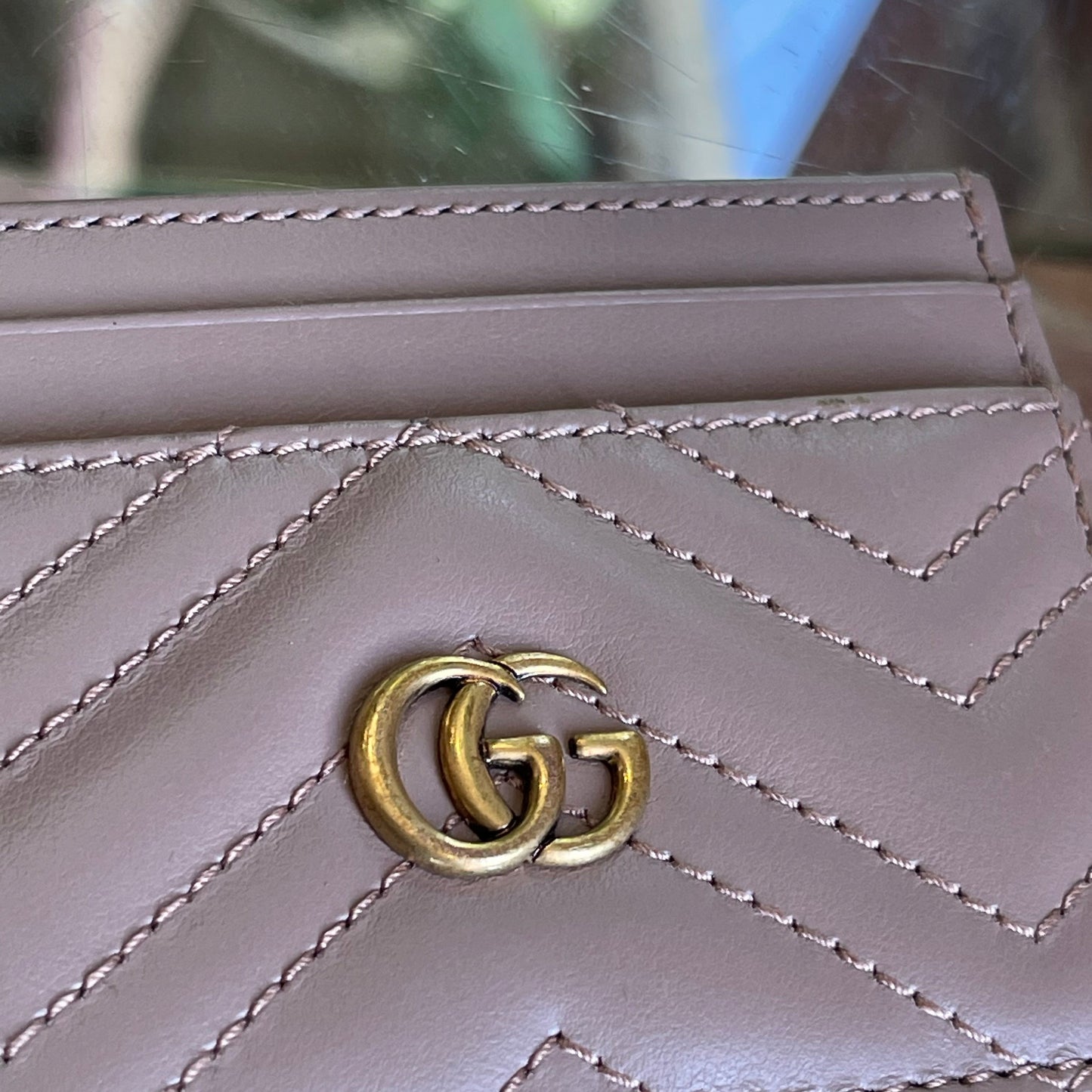 GUCCI Taupe GG Marmont Leather Card Case