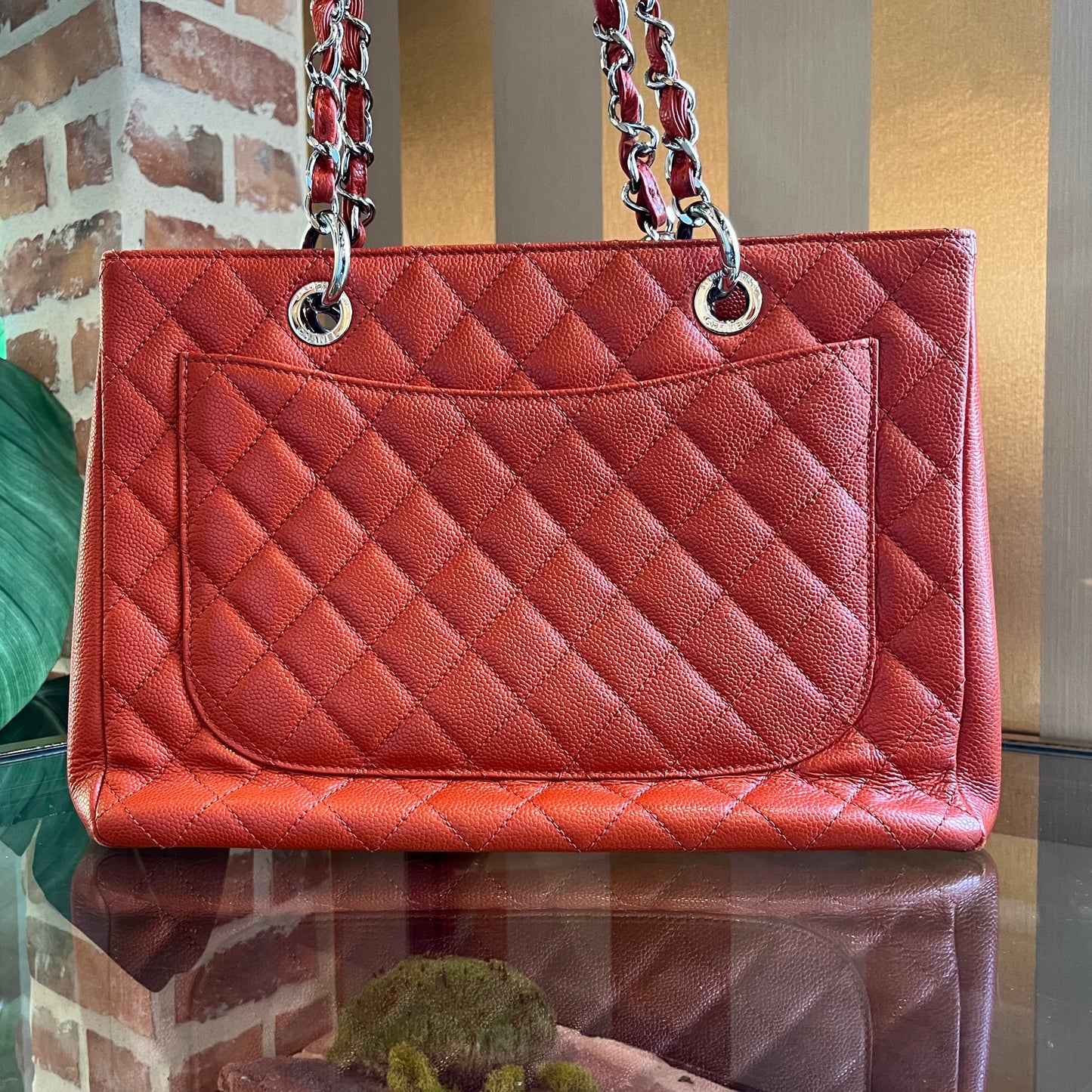 CHANEL Orange Caviar Grand Shopping Tote