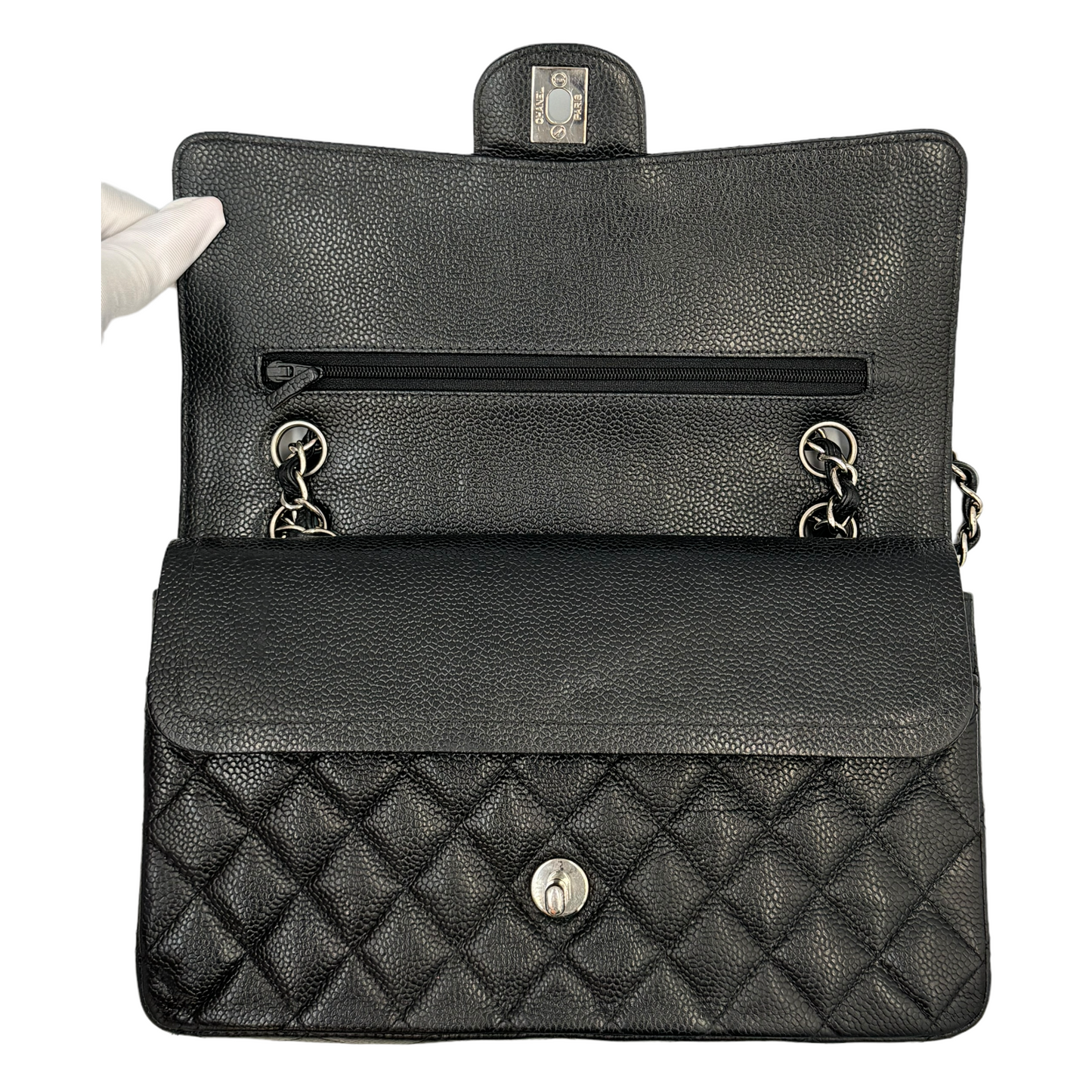 Chanel Classic Double Flap Medium Black Caviar Silver