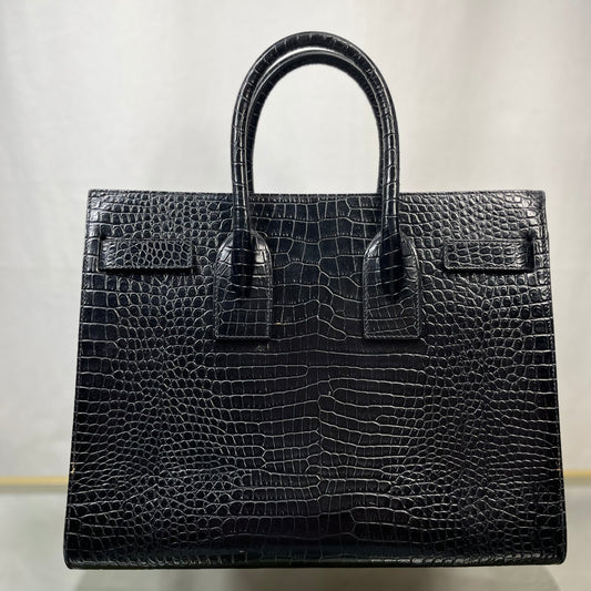 SAINT LAURENT Sac De Jour Small Black Calfskin Crocodile Embossed Tote Bag TS3784