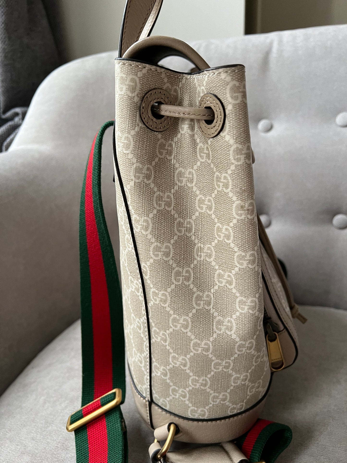 Gucci Beige and White Supreme Canvas Backpack (RRP £1500)