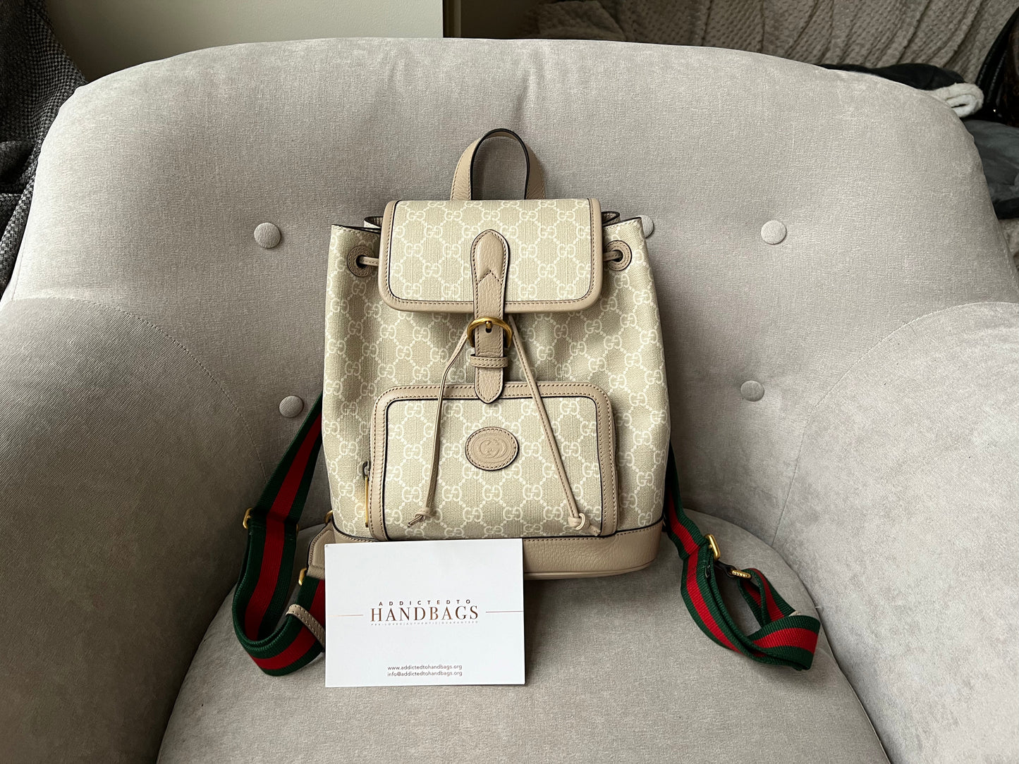 Gucci Beige and White Supreme Canvas Backpack (RRP £1500)