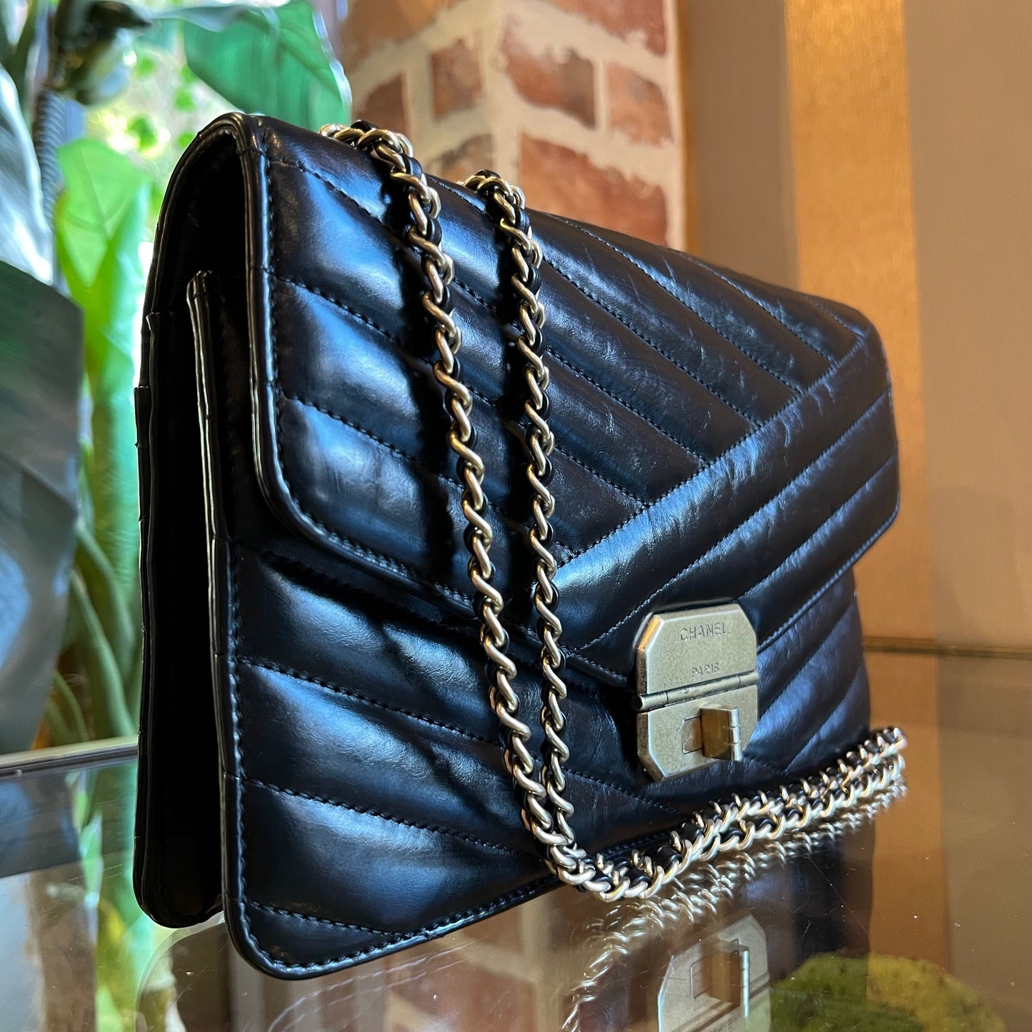 CHANEL Black Chevron Gabrielle Flap Bag ADI1070