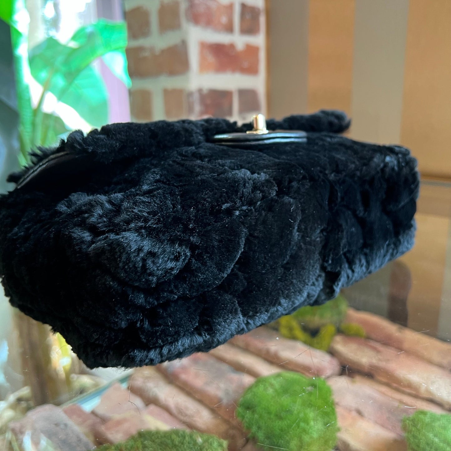 CHANEL Flap Black Rabbit Fur Shoulder Bag