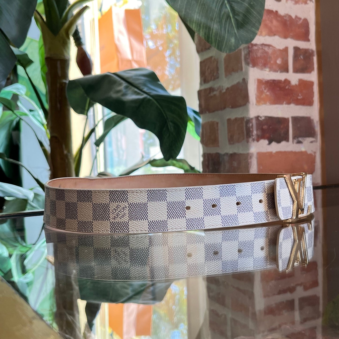 LOUIS VUITTON Damier Azur LV Initiales Belt 85/34(2/XS)