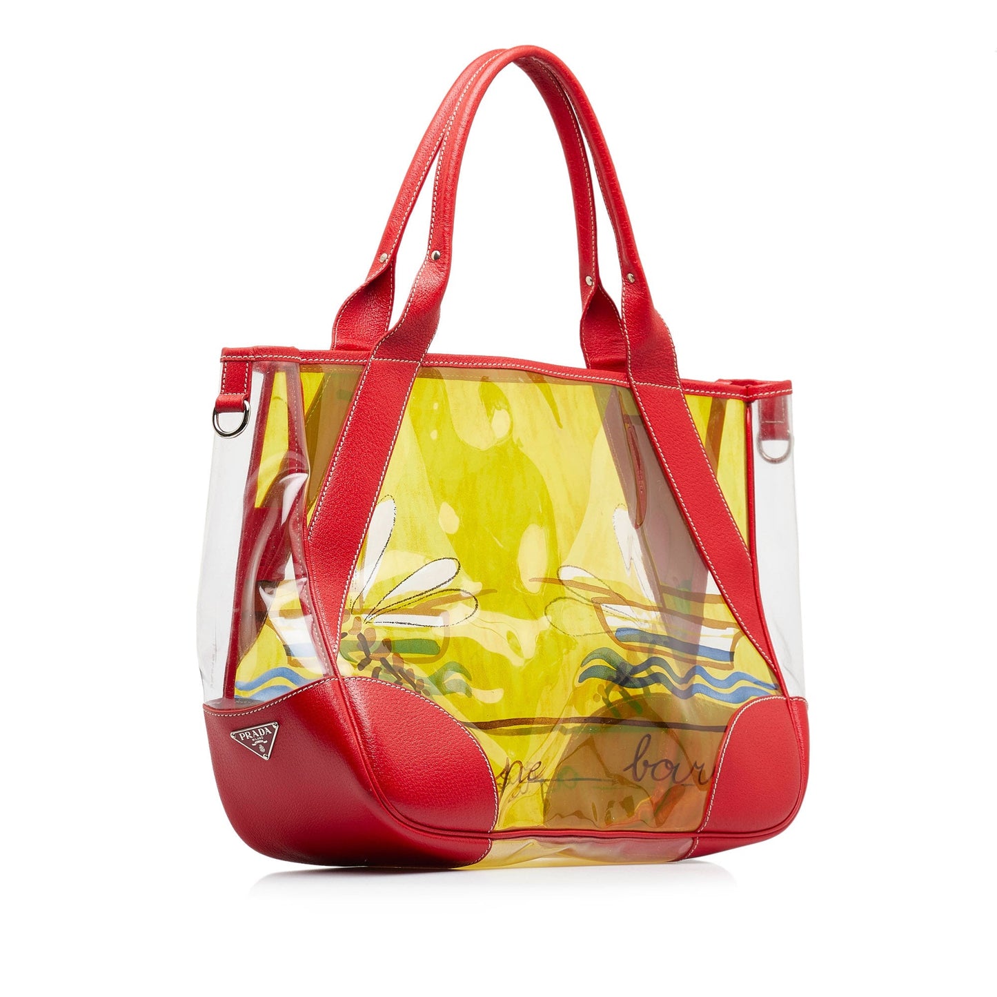 Yellow Prada Printed Vinyl Tote Bag