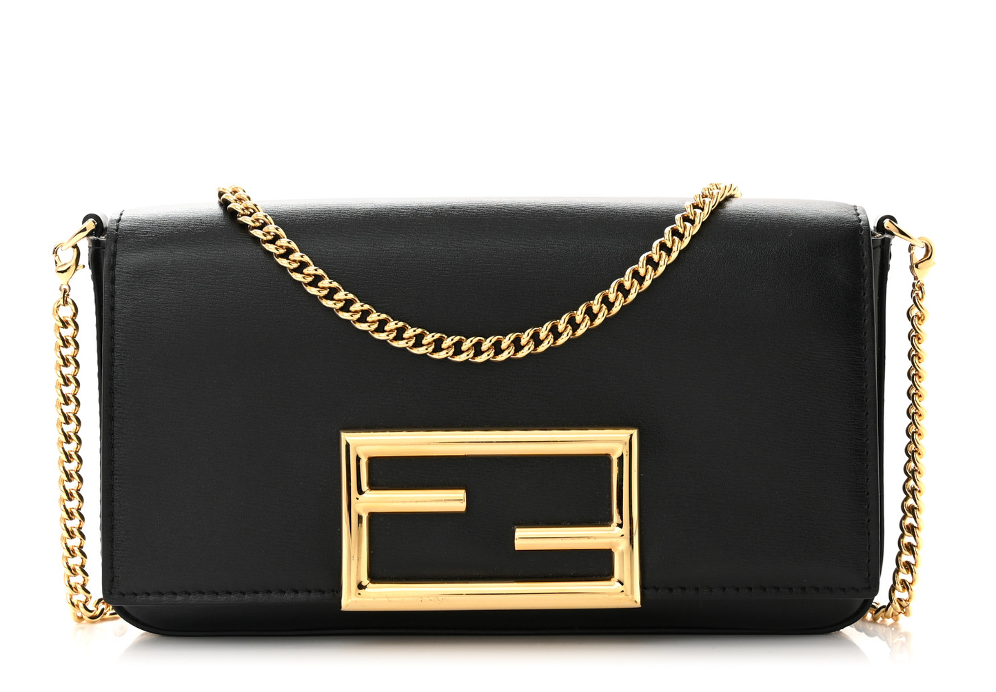 FENDI Vitello Palmellato Wallet on Chain with Pouches Black