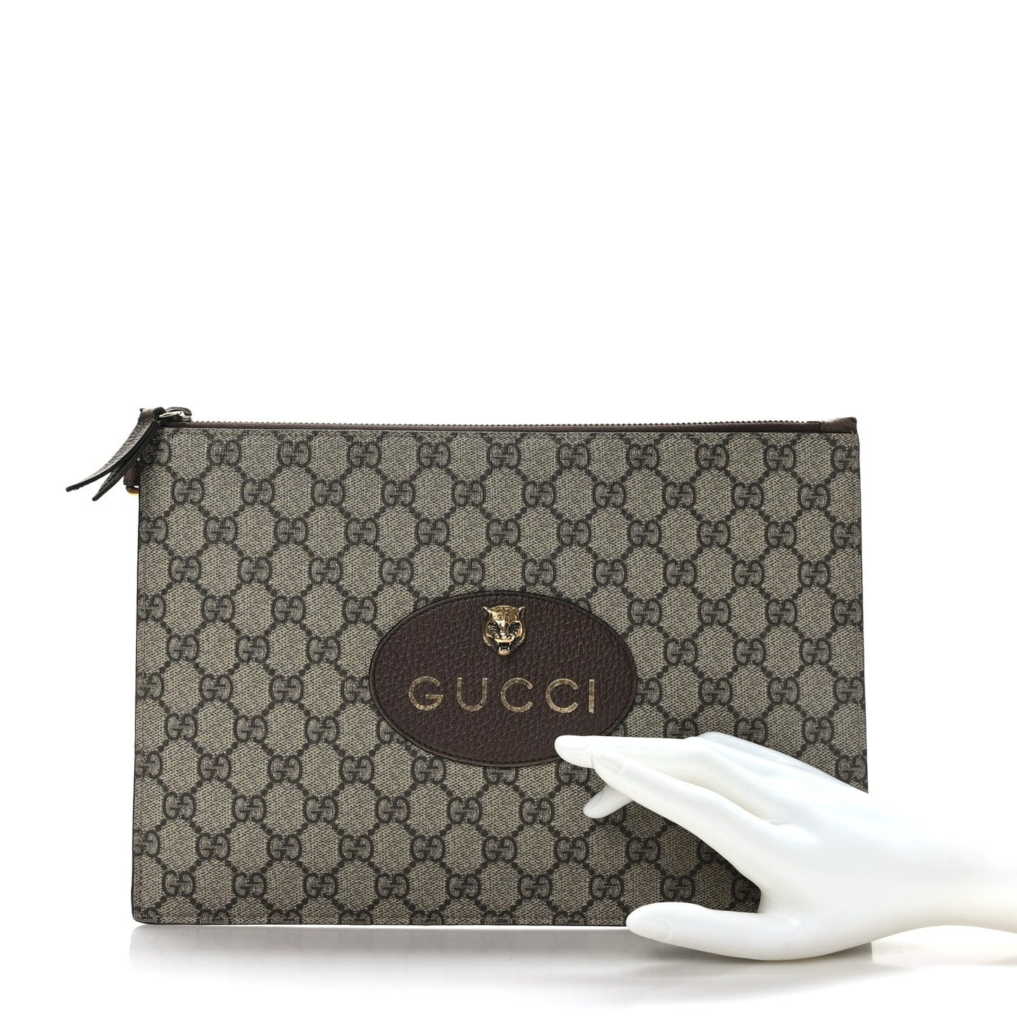 GUCCI GG Supreme Monogram Neo Vintage Zip Wristlet Pouch Beige New Acero Crop