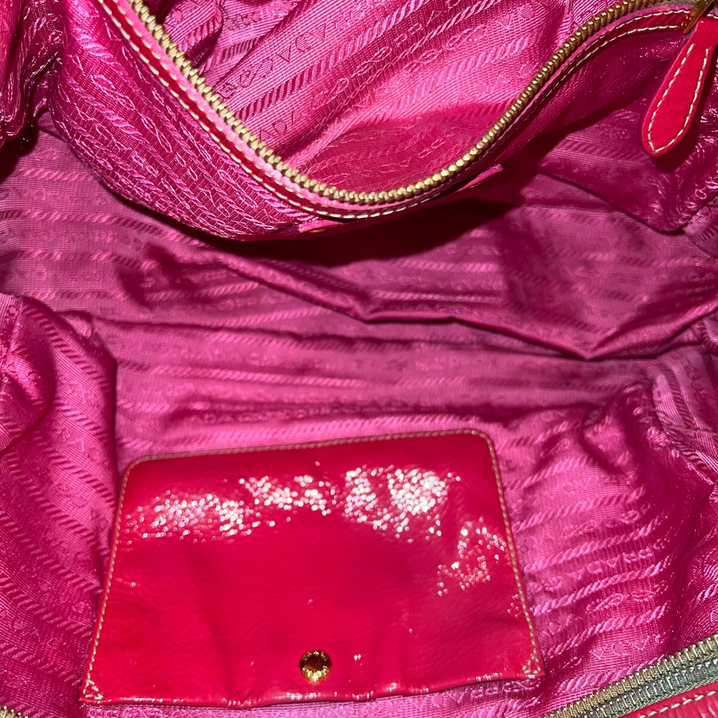 PRADA Fuschia Crinkled Patent Leather Satchel Bag