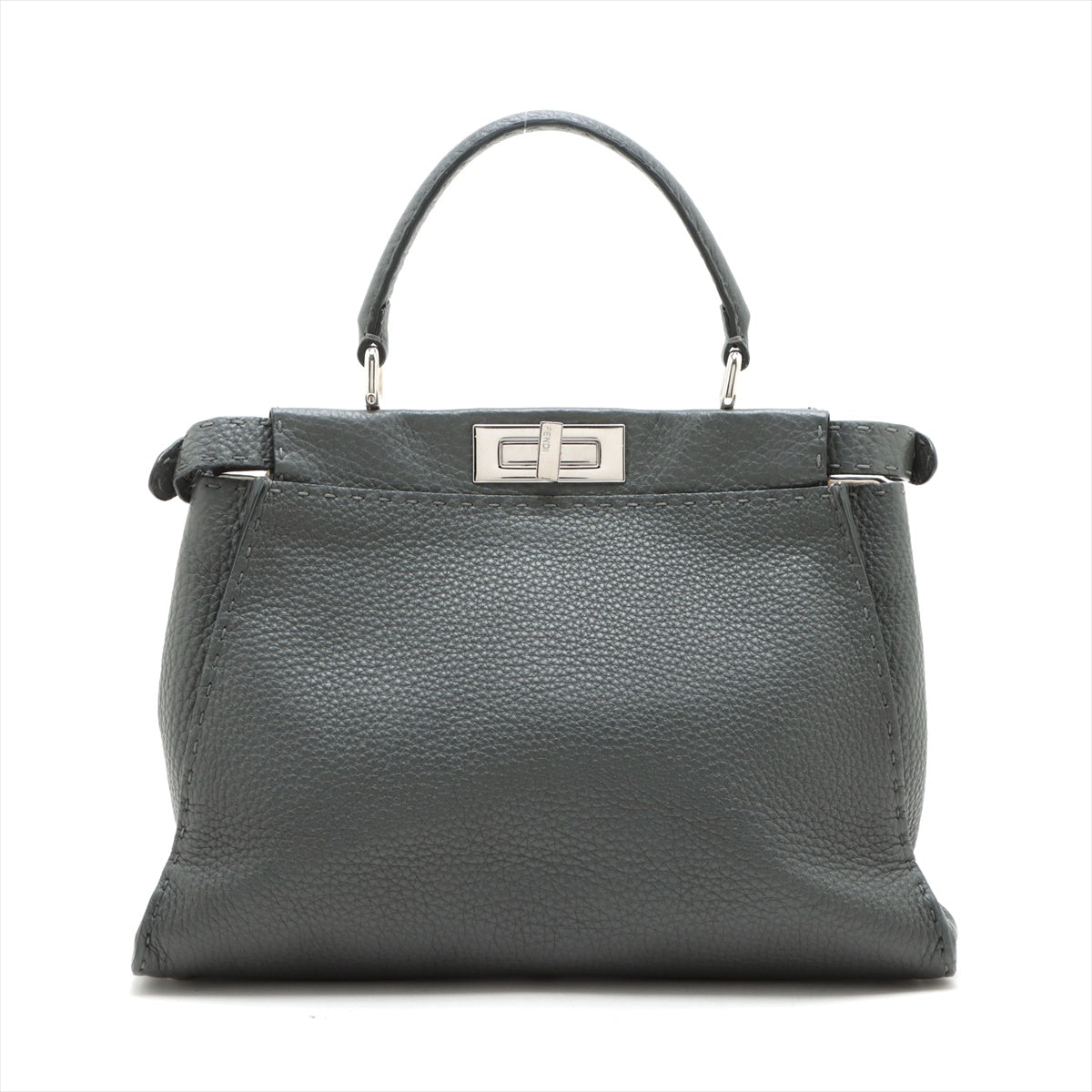 Fendi Peekaboo Regular Selleria Leather 2 Way Handbag Gray 8BN226 #1724