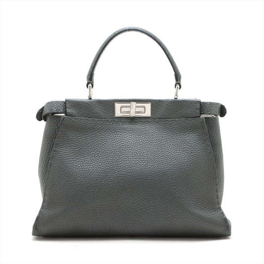 Fendi Peekaboo Regular Selleria Leather 2 Way Handbag Gray 8BN226 #1724