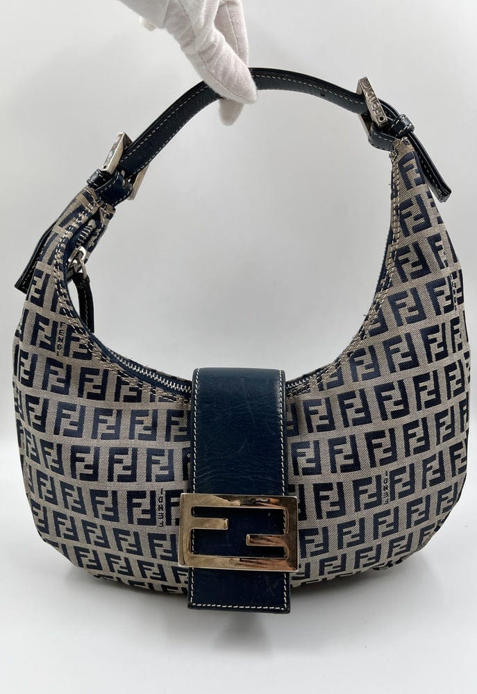 Vintage Fendi Half-Moon bag in blue Zucchino Canvas