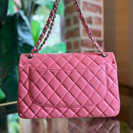 CHANEL Double Flap Jumbo Pink Lambskin Shoulder Bag